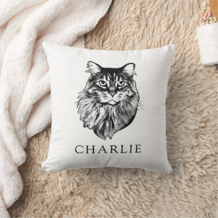 Maine Coon Cat Personalized Drawing Throw Pillow