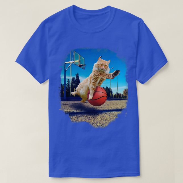 Maine Coon Cat Playing Basketball T-Shirt (Design Front)