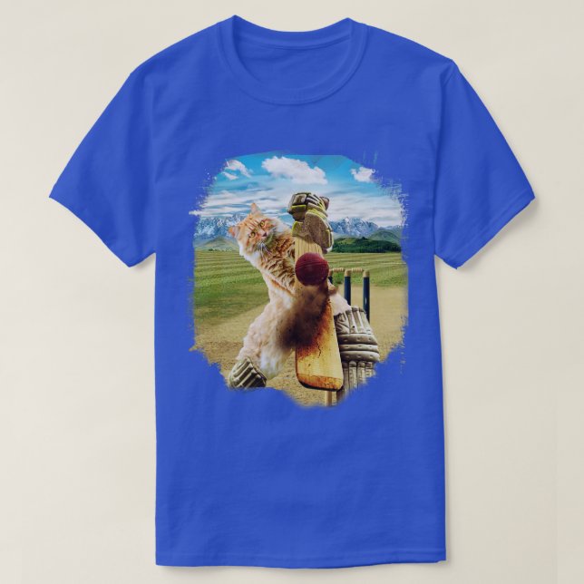 Maine Coon Cat Playing Cricket T-Shirt (Design Front)