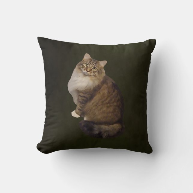 Maine Coon Cat Portrait Throw Pillow (Front)