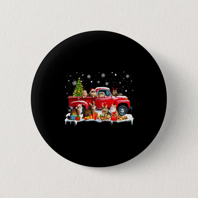 Maine Coon Cat Red Truck Christmas Tree Santa Ugly 2 Inch Round Button (Front)