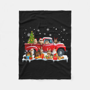 Maine Coon Cat Red Truck Christmas Tree Santa Ugly Fleece Blanket