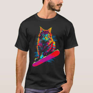 Maine Coon Cat Snowboarding T-Shirt
