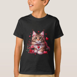 Maine Coon Cat Valentine Hearts Men Women Kids T-Shirt