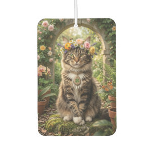Maine Coon Cat Wearing Flower Crown in a Garden Air Freshener