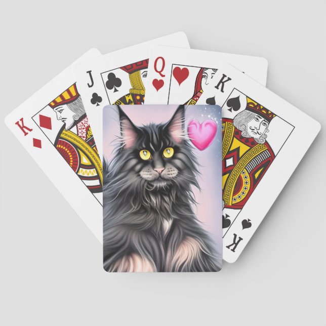 Maine Coon Cat with a Heart Valentine's Day   Playing Cards (Back)