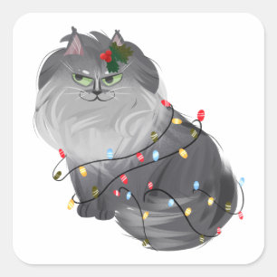 Maine Coon Cat with Christmas Decorations Square Sticker