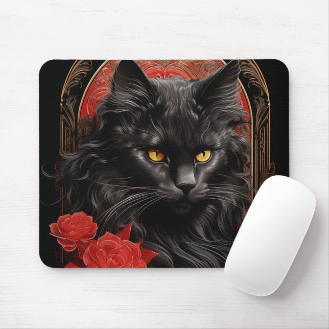 Maine Coon cat with flowers Mouse Pad (With Mouse)