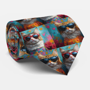Maine Coon Cat with Heart Roses Valentine's Day Tie