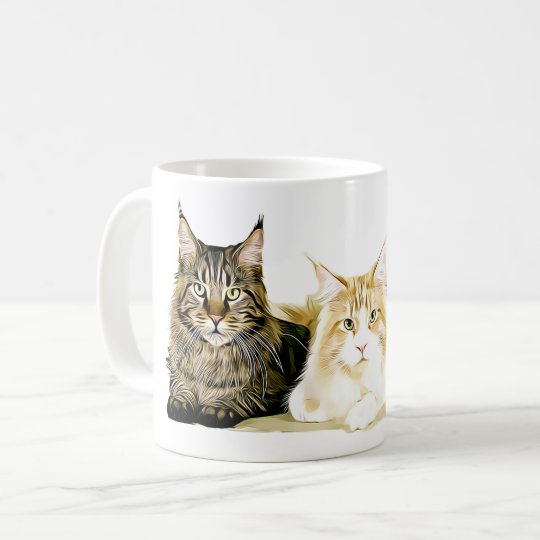 Maine Coon Cats Kittens, Modern Cat Art Coffee Mug