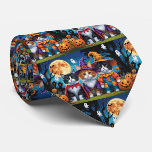 Maine Coon Cats Pumpkin Halloween Funny Tie