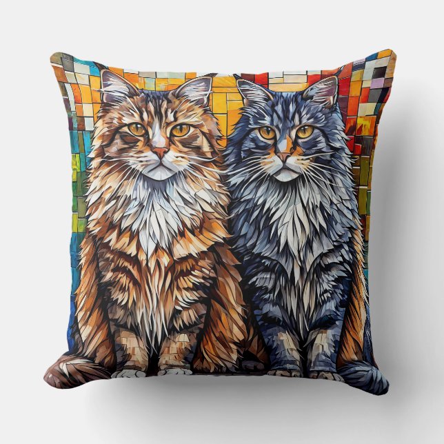 Maine Coon Cats Throw Pillow (Front)