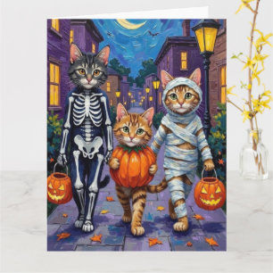 Maine Coon Cats Trick-or-Treating in Halloween  Card