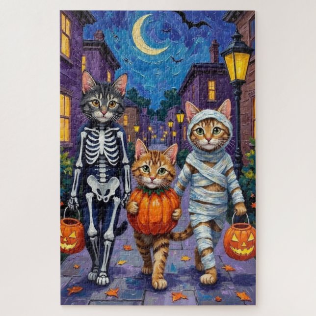 Maine Coon Cats Trick-or-Treating in Halloween  Jigsaw Puzzle (Vertical)