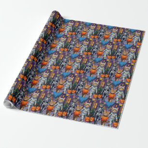 Maine Coon Cats Trick-or-Treating in Halloween  Wrapping Paper