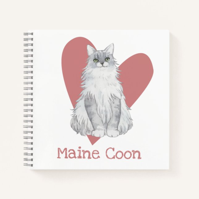 Maine Coon Chat Aquarelle Kitty Pink Heart Journal (Devant)