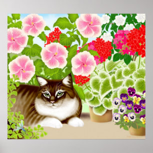 Maine Coon Chat dans Garden Jungle Poster