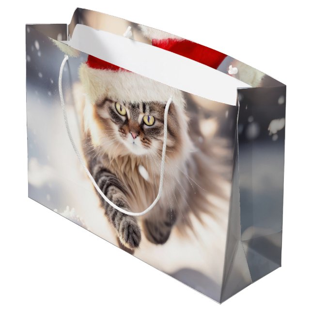 Maine Coon Christmas Cat In Snow Large Gift Bag (Back Angled)