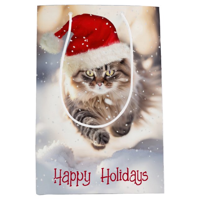 Maine Coon Christmas Cat In Snow Medium Gift Bag (Front)