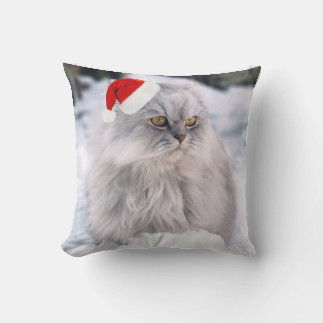 Maine Coon Christmas Cat In Snow Throw Pillow (Front)