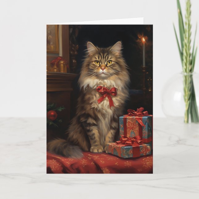 Maine Coon Christmas greeting card (Front)