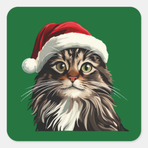 Maine coon, CHRISTMAS, kitty cat, kitty presents Square Sticker