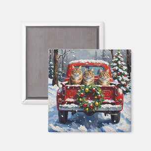 Maine Coon Christmas Red Truck Holiday Magnet