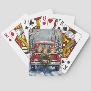 Maine Coon Christmas Red Truck Holiday Playing Cards