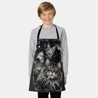 Maine Coon Crew Black and White Grunge Cat Art Apron
