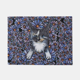 Maine Coon Dilute Calico Cat Purple Daisy          Doormat