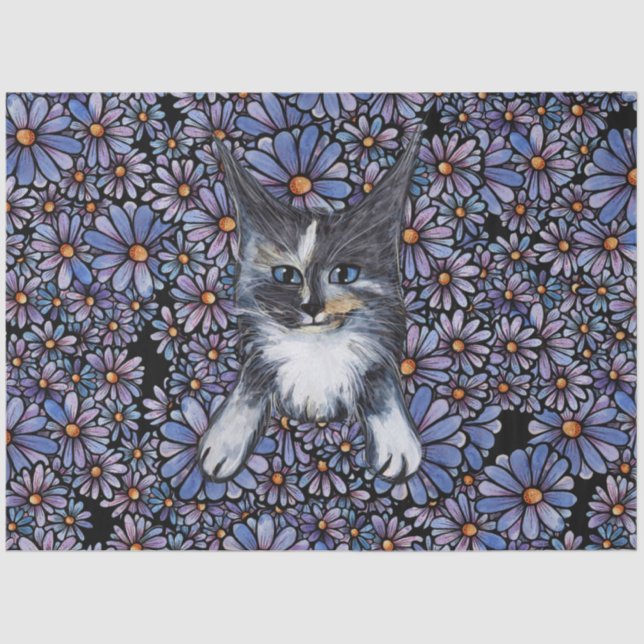 Maine Coon Dilute Calico Cat Purple Daisy          Tissue Paper (Front)
