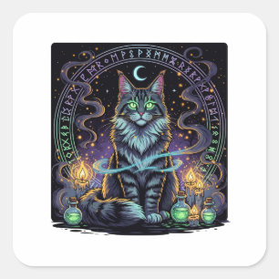 Maine Coon Familiar – Witch’s Cat Halloween  Square Sticker