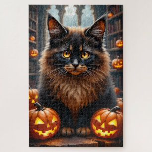 Maine Coon Gothic Halloween Portrait Art Jigsaw Puzzle
