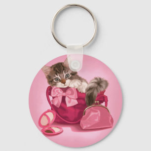 Maine coon in pink handbag keychain