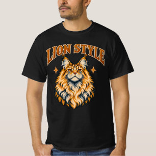Maine Coon Lion Style Orange Tabby Cat Art T-Shirt