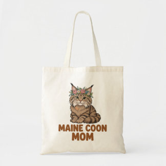 Maine Coon Mom — Fluffy Maine Coon with Flower Cro Tote Bag