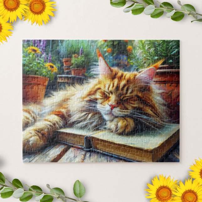 Maine Coon Orange Cat Sleeping in a Garden Jigsaw Puzzle (Creator Uploaded)