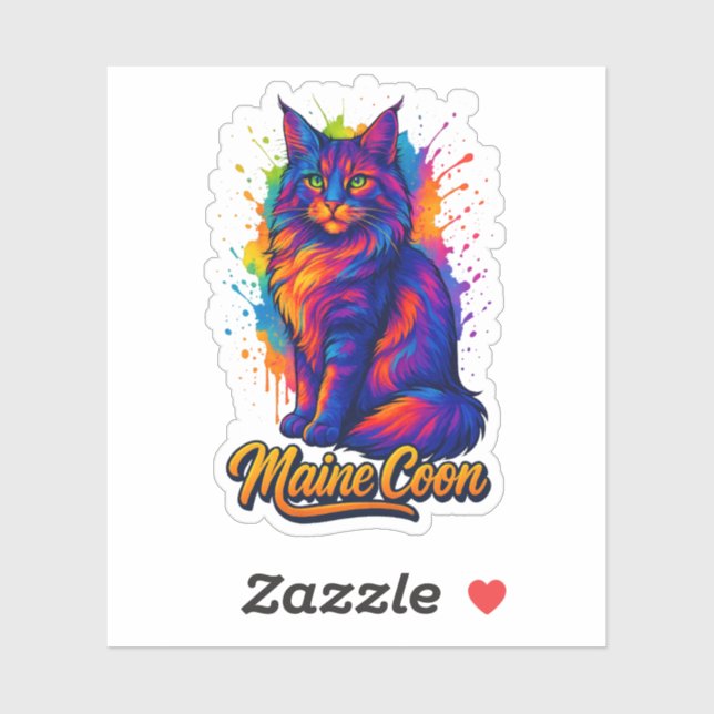 Maine Coon Pop Art Colourful Cat Illustration (Sheet)