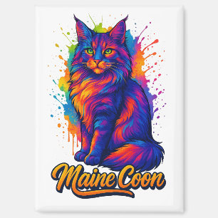 Maine Coon Pop Art Colourful Cat Illustration Magnet