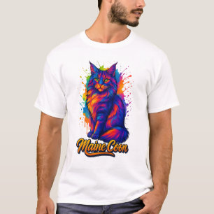 Maine Coon Pop Art Colourful Cat Illustration T-Shirt