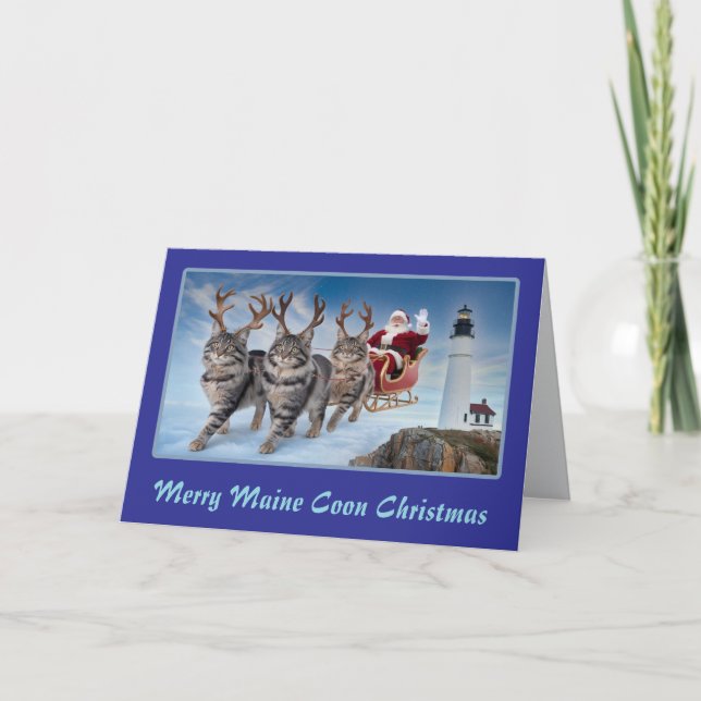 Maine Coon Reindeer Folded Greeting Card (Front)