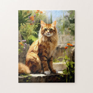 Maine Coon Sitting in Garden Jigsaw Puzzle