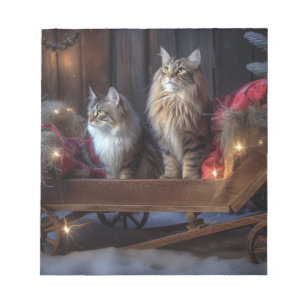 Maine Coon Snowy Sleigh Christmas Decor Notepad