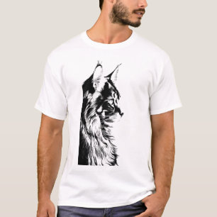Maine Coon T-Shirt: White Tee Black & White Cat