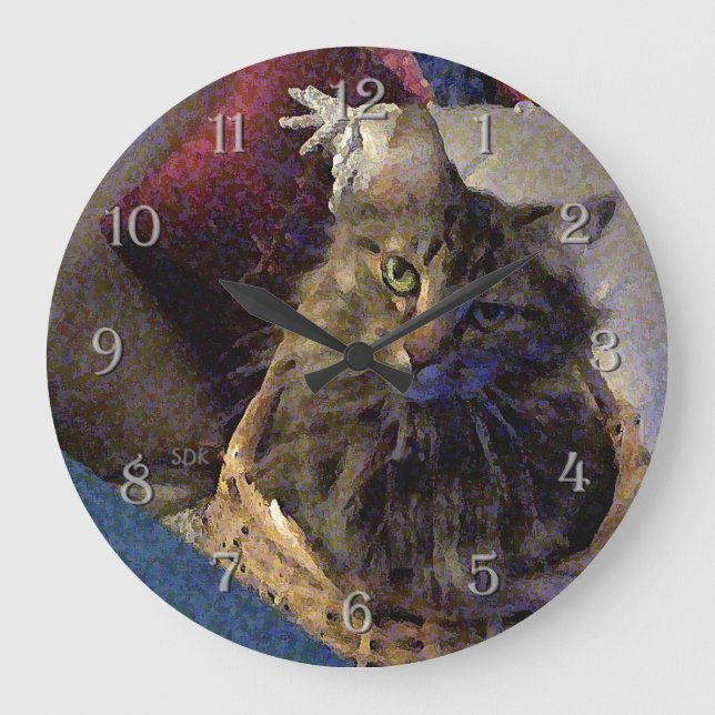 Maine Coon Tabby Cat Large Clock (Front)