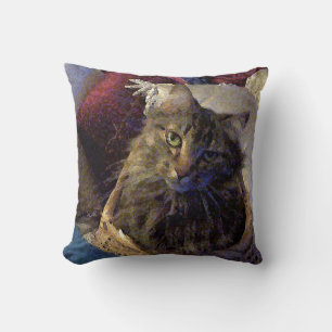 Maine Coon Tabby Cat Throw Pillow