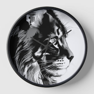 Maine Coon Wall Clock: Black & White Cat Home Deco Clock