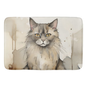 Maine Coon Watercolor Illustration Bath Mat