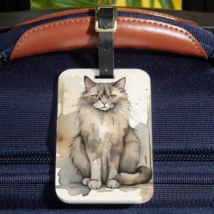 Maine Coon Watercolor Illustration Luggage Tag