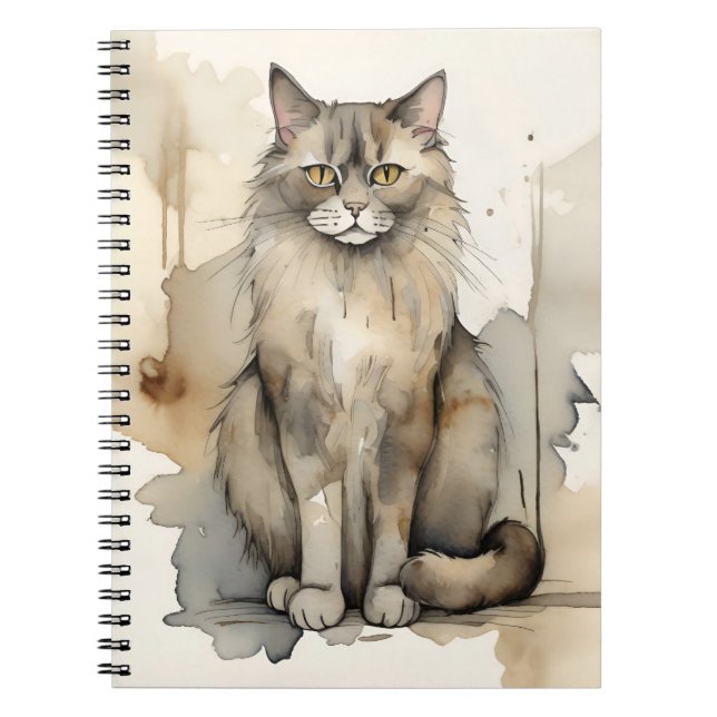 Maine Coon Watercolor Illustration Notebook (Front)